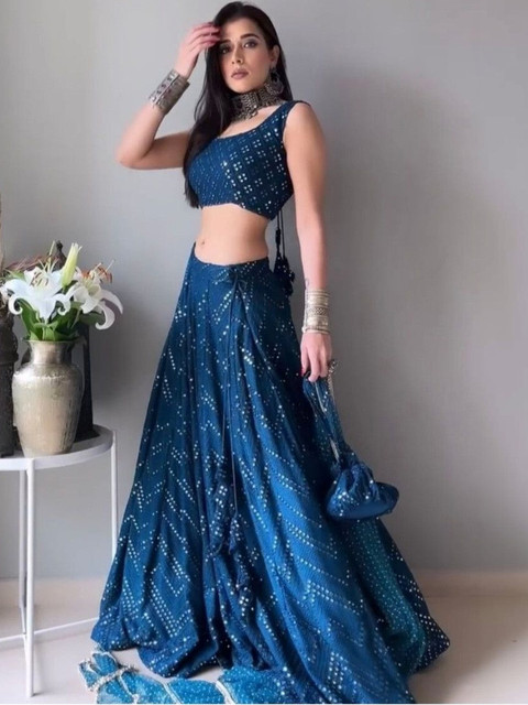 REELOVE FACTORY Embellished Sequinned Semi-Stitched Lehenga & Blouse With Dupatta