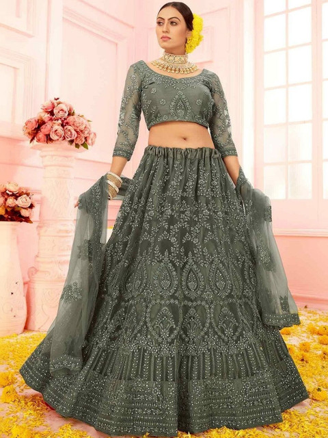 REELOVE FACTORY Embellished Sequinned Semi-Stitched Lehenga & Blouse With Dupatta