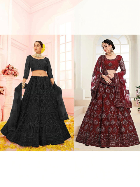REELOVE FACTORY Embroidered Thread Work Semi-Stitched Lehenga & Unstitched Blouse