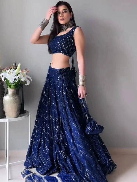 REELOVE FACTORY Embellished Sequinned Semi-Stitched Lehenga & Unstitched Blouse