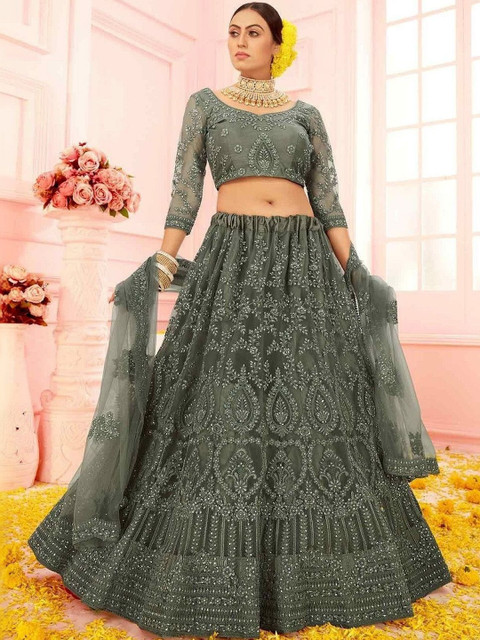 REELOVE FACTORY Embellished Sequinned Semi-Stitched Lehenga & Unstitched Blouse With Dupatta