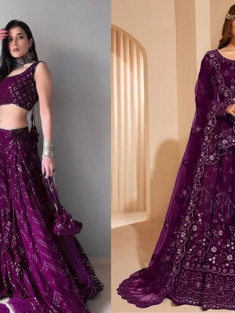 REELOVE FACTORY Embellished Sequinned Semi-Stitched Lehenga & Unstitched Blouse With Dupatta