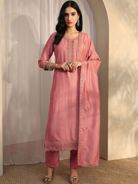 Libas Women Ethnic Motifs Embroidered Regular Thread Work Kurta with Trousers & With Dupatta
