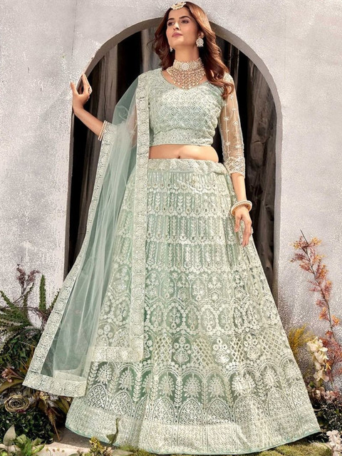 REELOVE FACTORY Embroidered Sequinned Semi-Stitched Lehenga & Blouse With Dupatta