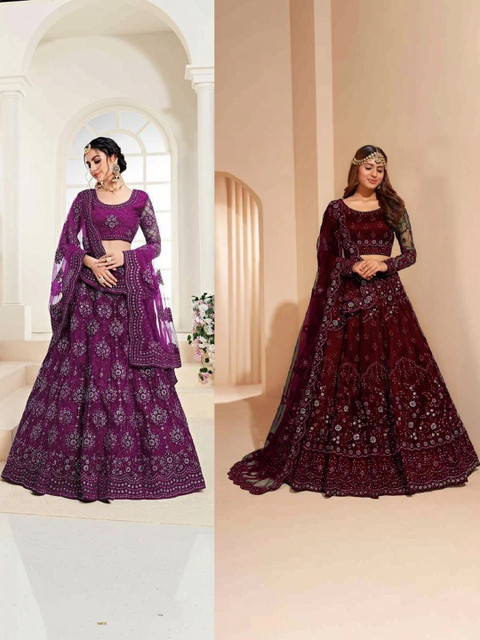REELOVE FACTORY Embellished Sequinned Semi-Stitched Lehenga & Unstitched Blouse With Dupatta