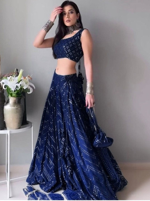 REELOVE FACTORY Embellished Sequinned Semi-Stitched Lehenga & Unstitched Blouse