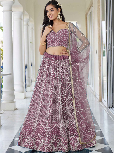 REELOVE FACTORY Embroidered Thread Work Semi-Stitched Lehenga & Blouse With Dupatta