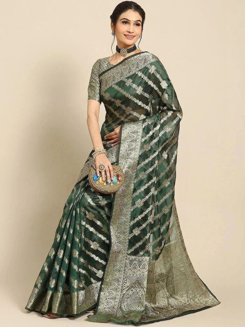 Silivas Woven Design Zari Organza Heavy Work Saree
