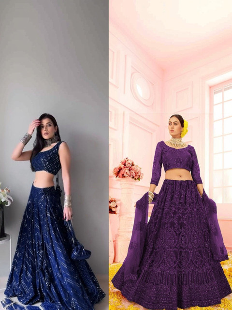 REELOVE FACTORY Embroidered Sequinned Semi-Stitched Lehenga & Blouse With Dupatta - Image 5