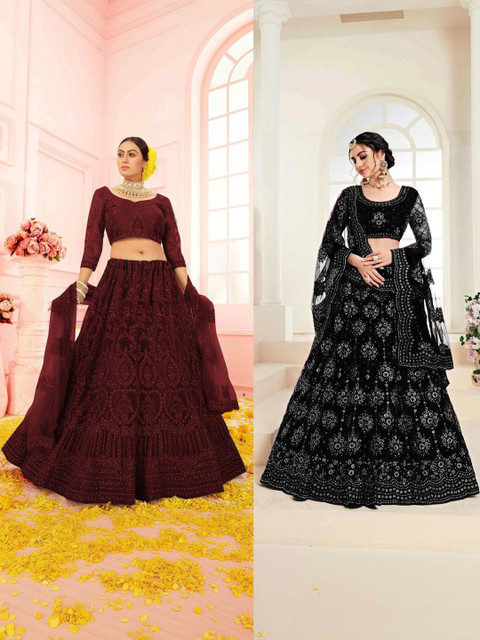 REELOVE FACTORY Embellished Sequinned Semi-Stitched Lehenga & Blouse With Dupatta