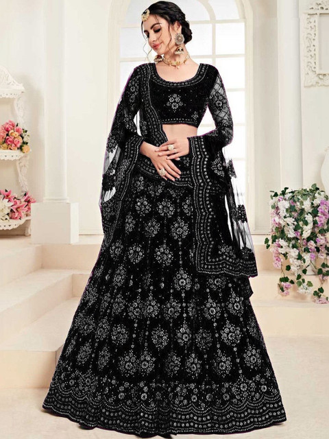 REELOVE FACTORY Embellished Sequinned Semi-Stitched Lehenga & Unstitched Blouse With Dupatta