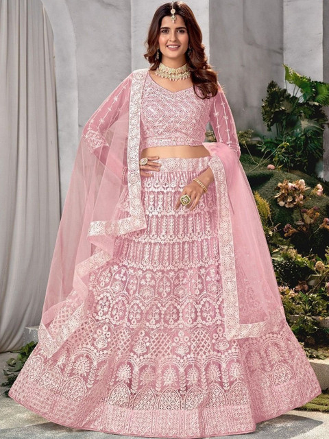 REELOVE FACTORY Embroidered Thread Work Semi-Stitched Lehenga & Blouse With Dupatta