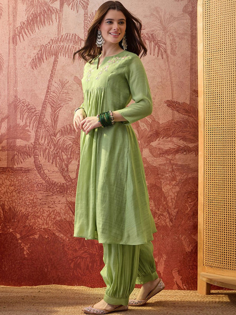 Sangria Embroidered Round Neck Kurta & Trousers Kurta Sets - Image 6