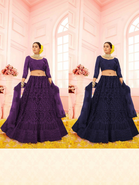 REELOVE FACTORY Embroidered Sequinned Semi-Stitched Lehenga & Unstitched Blouse With Dupatta