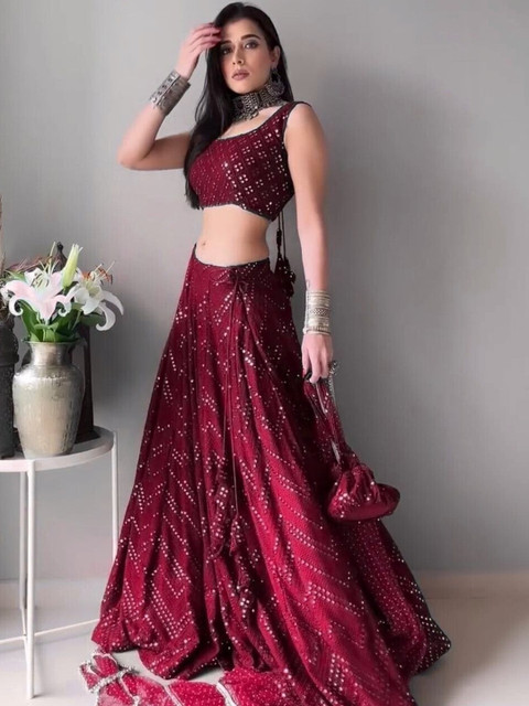 REELOVE FACTORY Embellished Sequinned Semi-Stitched Lehenga & Unstitched Blouse
