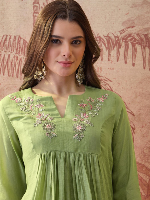 Sangria Embroidered Round Neck Kurta & Trousers Kurta Sets - Image 3