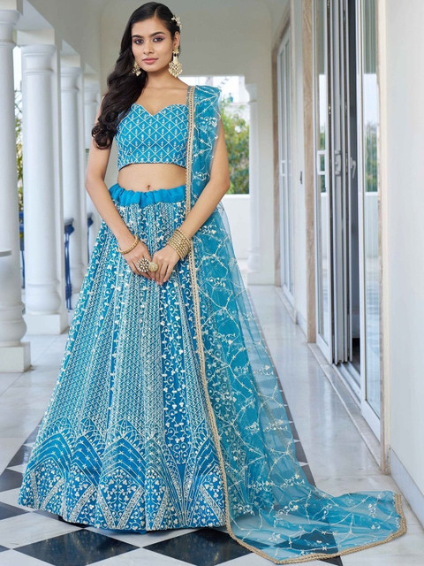 REELOVE FACTORY Embroidered Thread Work Semi-Stitched Lehenga & Unstitched Blouse With Dupatta - Image 5
