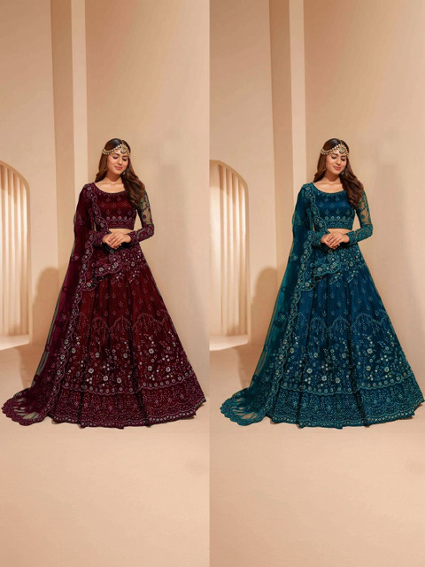 REELOVE FACTORY Embellished Sequinned Semi-Stitched Lehenga & Unstitched Blouse With Dupatta