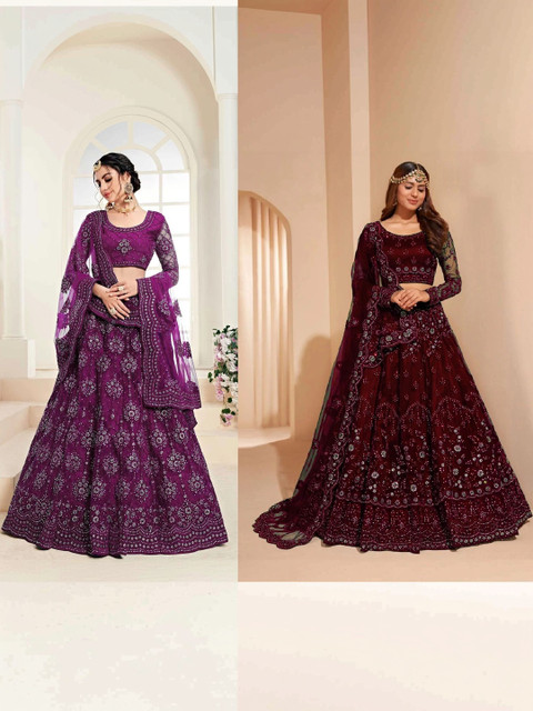 REELOVE FACTORY Embellished Sequinned Semi-Stitched Lehenga & Unstitched Blouse With Dupatta