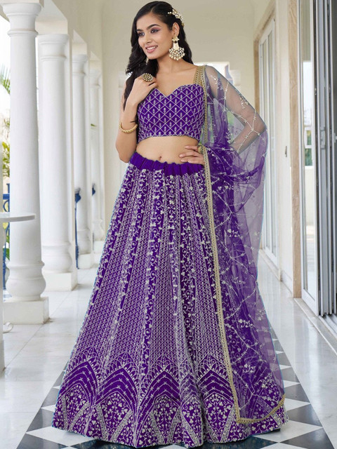 REELOVE FACTORY Embroidered Thread Work Semi-Stitched Lehenga & Blouse With Dupatta