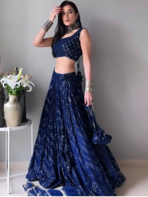 REELOVE FACTORY Embellished Sequinned Semi-Stitched Lehenga & Unstitched Blouse With Dupatta