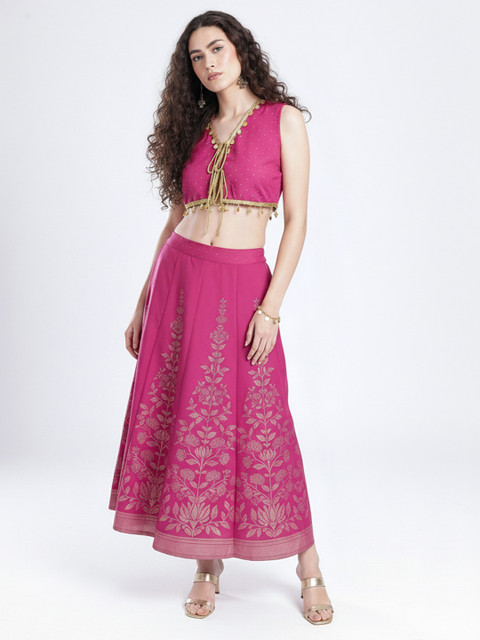 Pink Embroidered Ethnic Co-Ords with V-Neck
