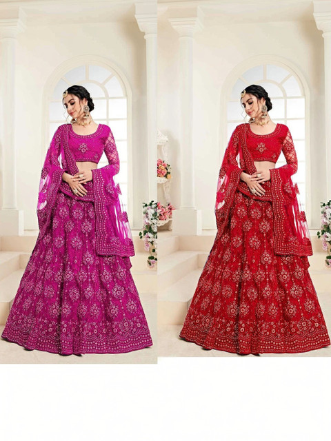 REELOVE FACTORY Embroidered Sequinned Semi-Stitched Lehenga & Unstitched Blouse With Dupatta