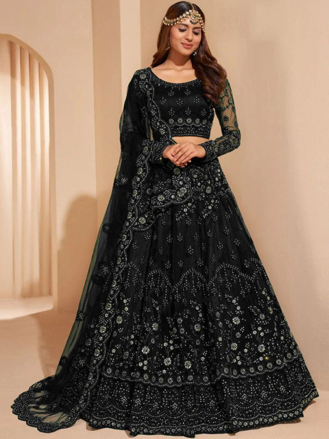 REELOVE FACTORY Embroidered Thread Work Semi-Stitched Lehenga & Unstitched Blouse With Dupatta