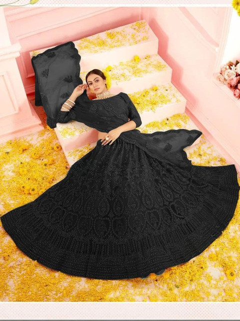 REELOVE FACTORY Embroidered Thread Work Semi-Stitched Lehenga & Unstitched Blouse With Dupatta - Image 4