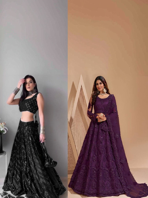 REELOVE FACTORY Embellished Sequinned Semi-Stitched Lehenga & Unstitched Blouse With Dupatta - Image 2