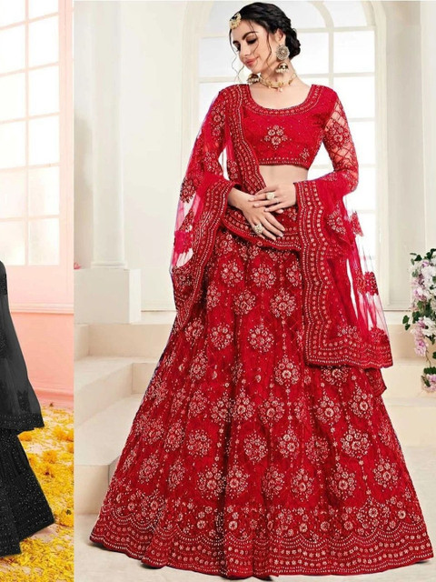 REELOVE FACTORY Embroidered Thread Work Semi-Stitched Lehenga & Unstitched Blouse With Dupatta