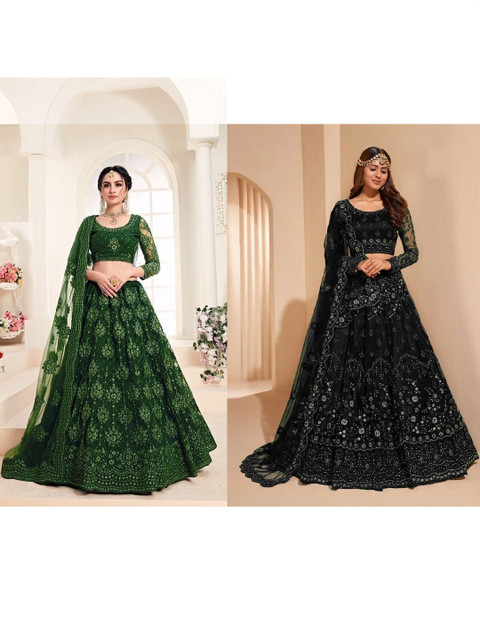 REELOVE FACTORY Embroidered Sequinned Semi-Stitched Lehenga & Blouse With Dupatta