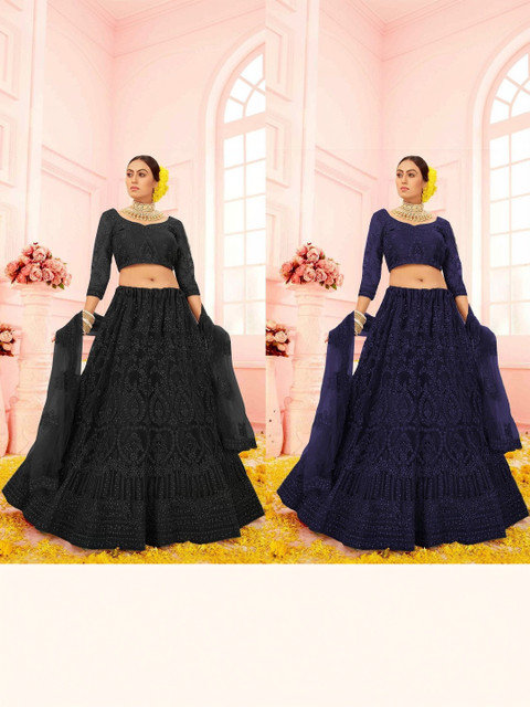 REELOVE FACTORY Embroidered Thread Work Semi-Stitched Lehenga & Unstitched Blouse With Dupatta