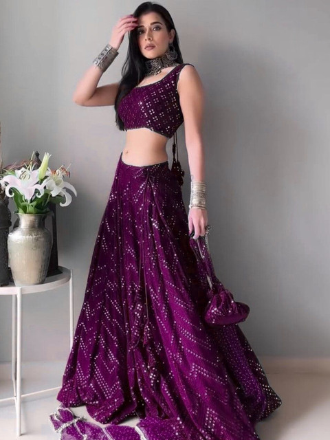 REELOVE FACTORY Embellished Sequinned Semi-Stitched Lehenga & Unstitched Blouse With Dupatta - Image 2