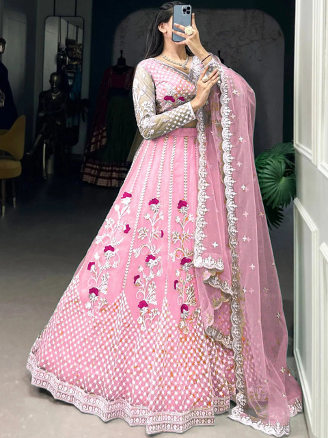 REELOVE FACTORY Embroidered Thread Work Semi-Stitched Lehenga & Blouse With Dupatta