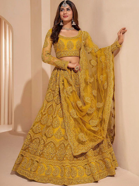 REELOVE FACTORY Embellished Sequinned Semi-Stitched Lehenga & Unstitched Blouse
