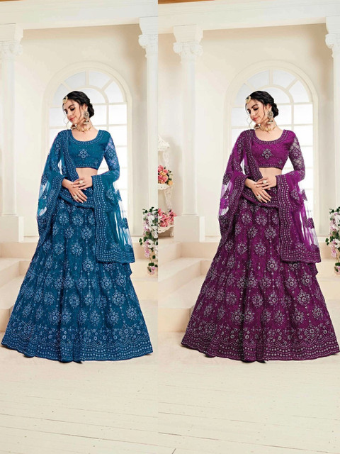REELOVE FACTORY Embroidered Thread Work Semi-Stitched Lehenga & Unstitched Blouse With Dupatta