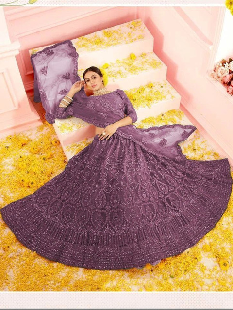 REELOVE FACTORY Embellished Sequinned Semi-Stitched Lehenga & Unstitched Blouse With Dupatta - Image 3