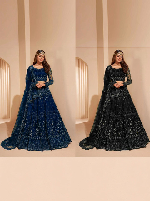 REELOVE FACTORY Embellished Sequinned Semi-Stitched Lehenga & Unstitched Blouse With Dupatta