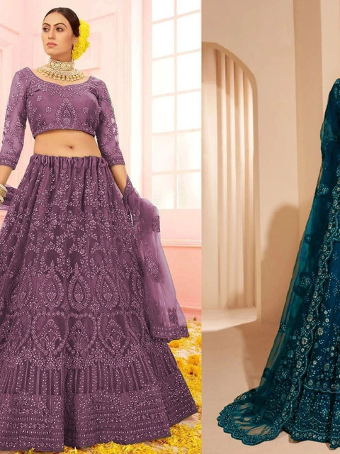 REELOVE FACTORY Embellished Sequinned Semi-Stitched Lehenga & Unstitched Blouse With Dupatta - Image 2