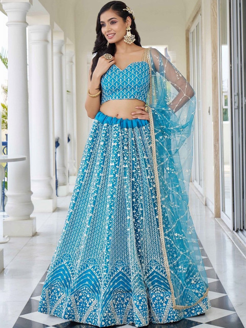 REELOVE FACTORY Embroidered Thread Work Semi-Stitched Lehenga & Unstitched Blouse With Dupatta