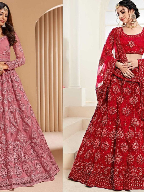 REELOVE FACTORY Embroidered Thread Work Semi-Stitched Lehenga & Unstitched Blouse - Image 2