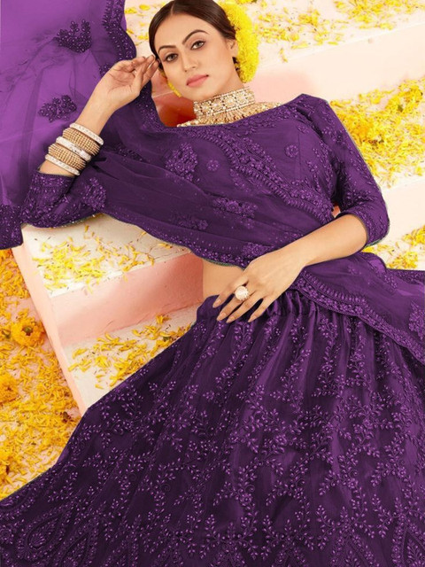 REELOVE FACTORY Embroidered Sequinned Semi-Stitched Lehenga & Blouse With Dupatta - Image 4