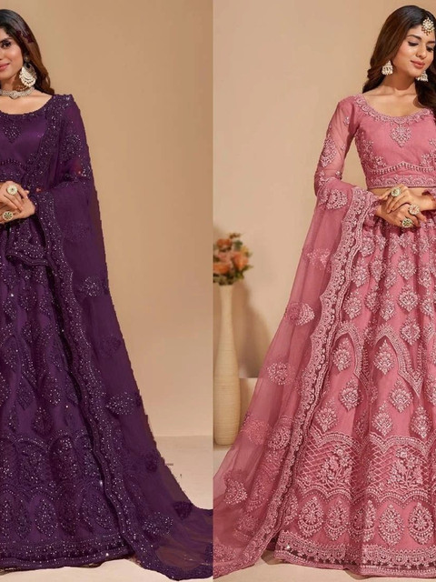 REELOVE FACTORY Embellished Sequinned Semi-Stitched Lehenga & Unstitched Blouse With Dupatta