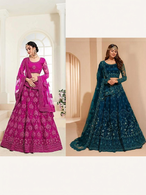 REELOVE FACTORY Embroidered Sequinned Semi-Stitched Lehenga & Blouse With Dupatta