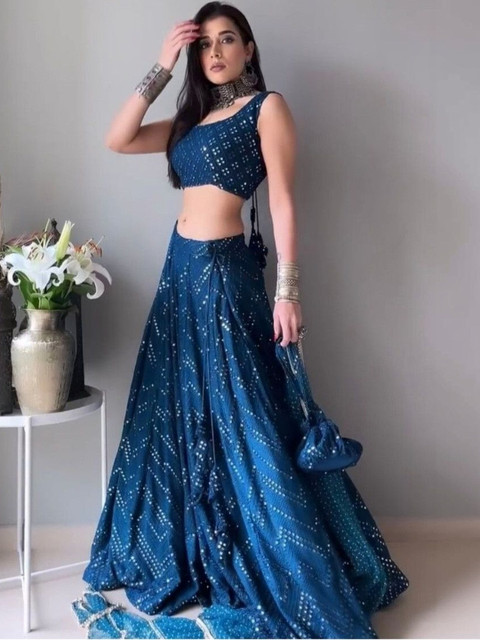 REELOVE FACTORY Embellished Sequinned Semi-Stitched Lehenga & Unstitched Blouse With Dupatta