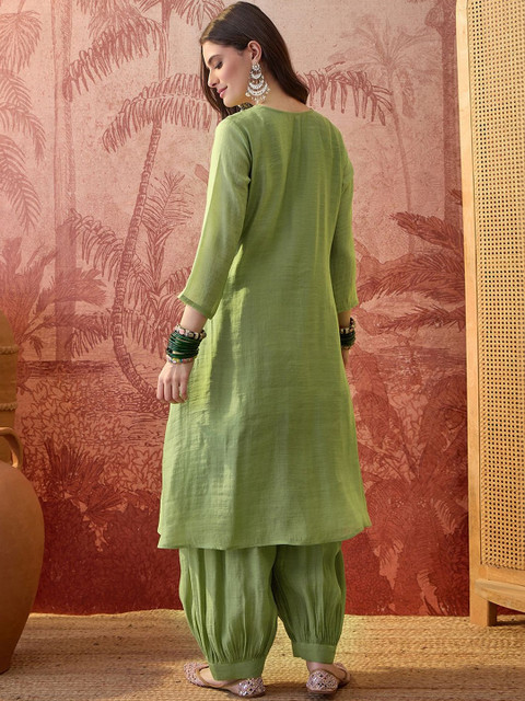 Sangria Embroidered Round Neck Kurta & Trousers Kurta Sets - Image 5