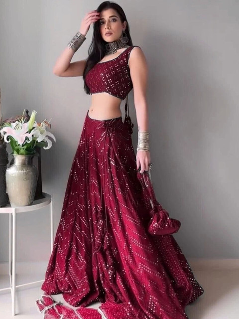 REELOVE FACTORY Embellished Sequinned Semi-Stitched Lehenga & Unstitched Blouse With Dupatta