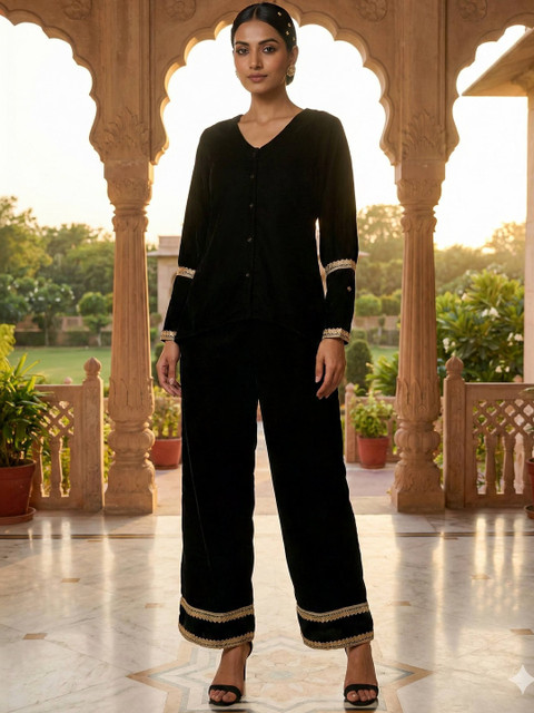 HERE&NOW Embellished V-Neck Shirt & Trousers Co-Ords