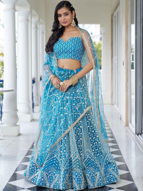 REELOVE FACTORY Embroidered Thread Work Semi-Stitched Lehenga & Unstitched Blouse With Dupatta - Image 4
